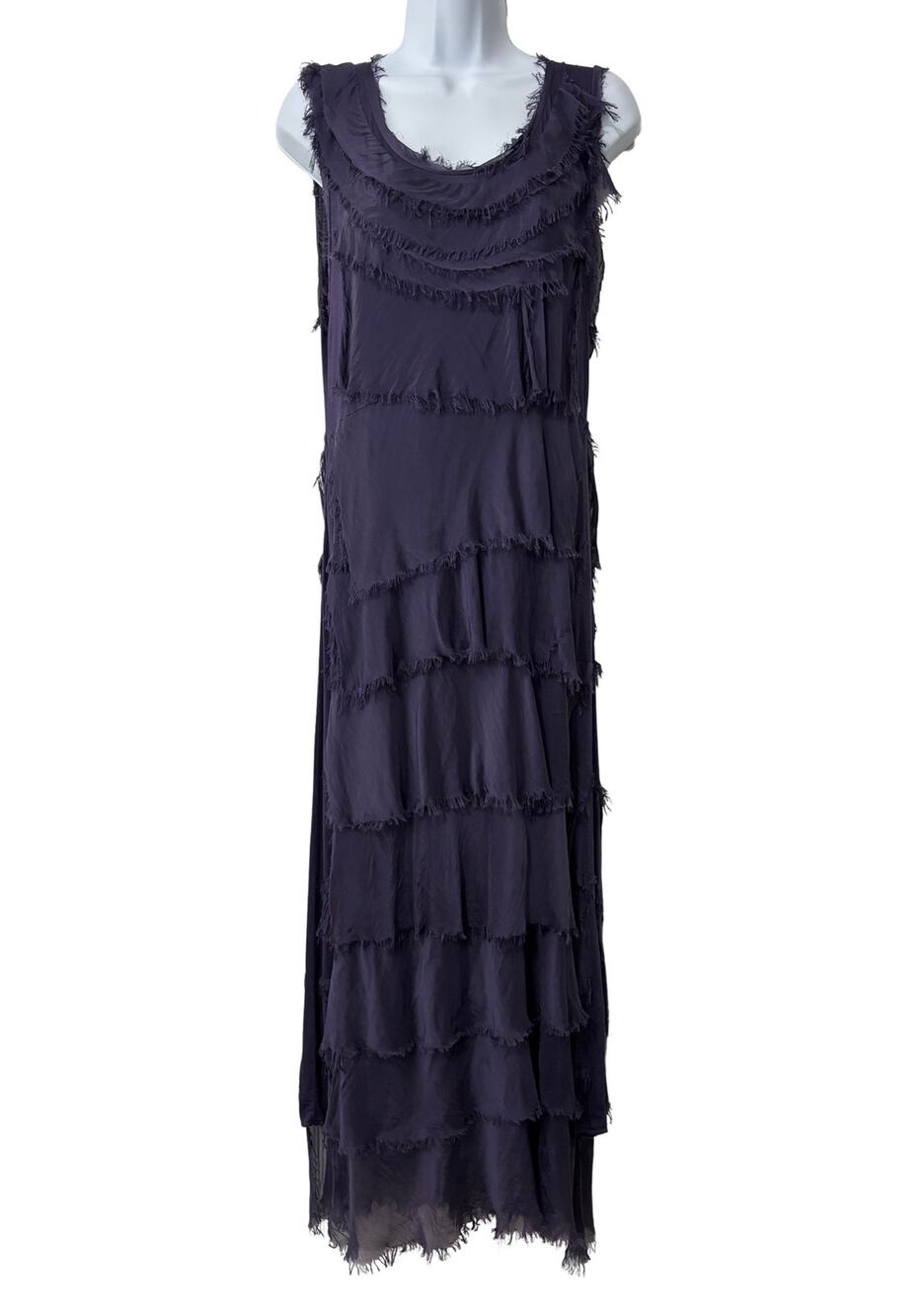 Gigi Moda Italy Handmade Purple Tiered Viscose Sleeveless Maxi Dress One Size